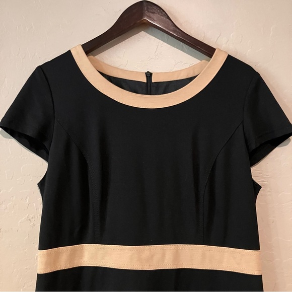 G.W. Black Brown Tan Empire Midi Dress Fully Lined Women's Size M - Picture 6 of 13